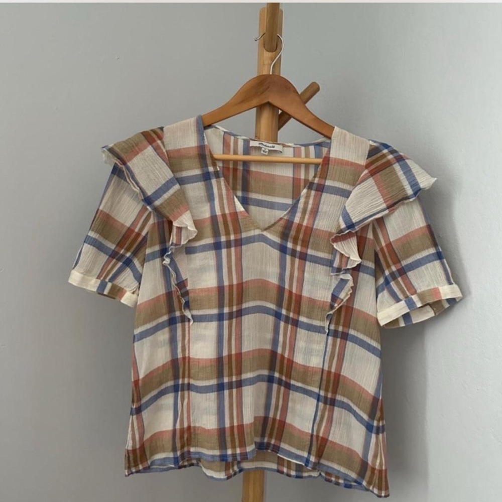 Plaid Ruffle Sleeve Top